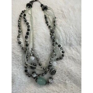 Premier Designs Mint Green Antiqued Silver Tone Beaded Necklace 16"